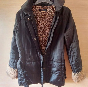 Vintage Mαύρο μπουφάν με animal print και γούνα Morgan Small / Medium