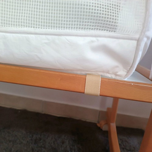 Vintage wooden baby cot with used Greco Strom mattress