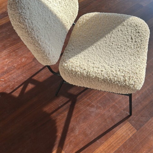 Zara Home Faux Shearling Chair used, ecru with black metal base