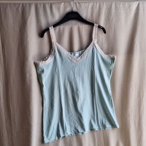 Marks & Spencer Large Summer Striped Pistachio Cami Top Lace Cotton