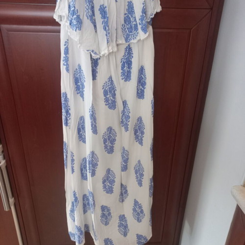Maxi dress Toi&Moi large white with blue designs like new