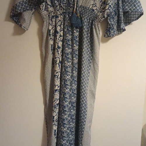 Women's summer dress long blue and white size L new