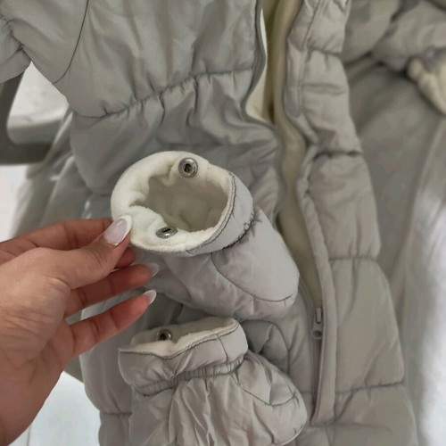 Prenatal baby snowsuit like new, silver-gray with panda design