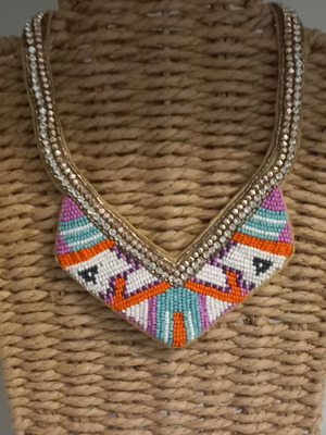 Statement necklace like new, multicolored bead design