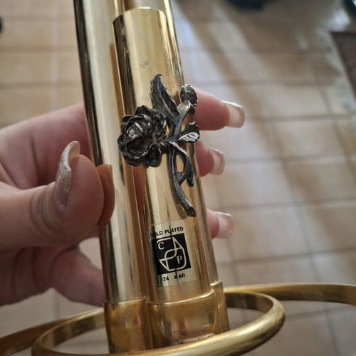Gold-plated candle holders used, 2 pieces, 24K