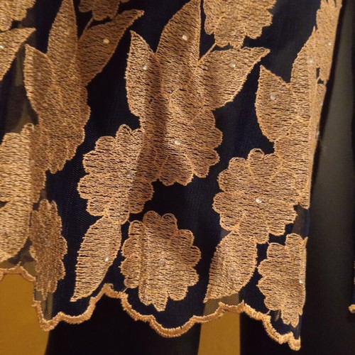 Dress kimono dark blue with gold beige floral embroidery and strass new L/XL