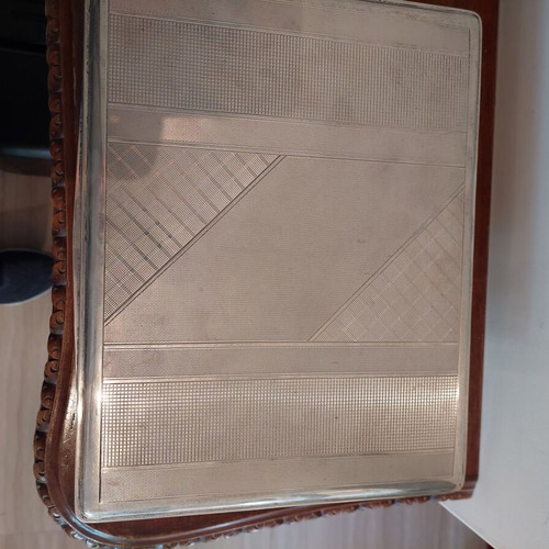 Antique silver-plated cigar box with rosewood like new
