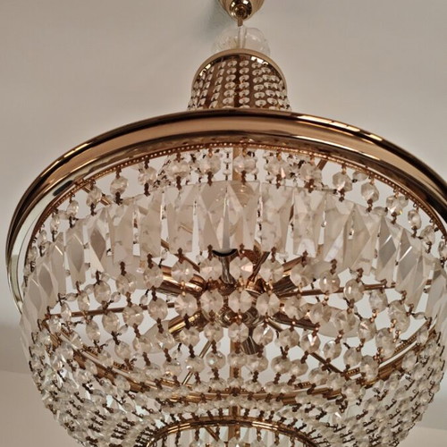 Vintage Empire Basket crystal chandelier, solid brass & Bohemia crystals
