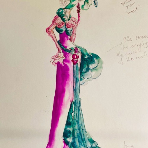 Theatrical costume design used, watercolor on A3 paper