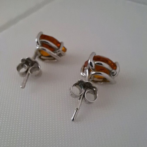 Earrings and pendant set white gold k14 with synthetic topaz heart