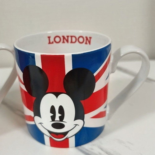 Disney Store mug collectible London tribute with Mickey Mouse and Union Jack