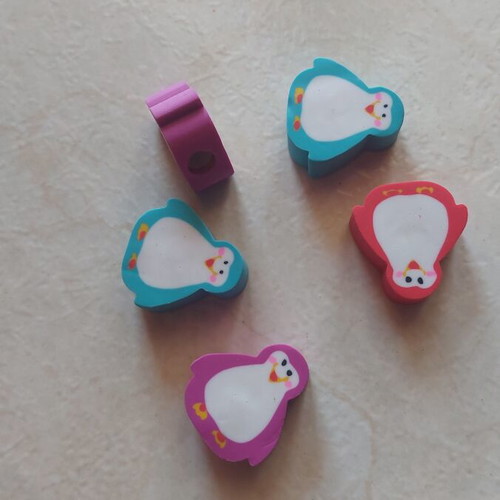 Penguin erasers set of 5 with pencil hole, new