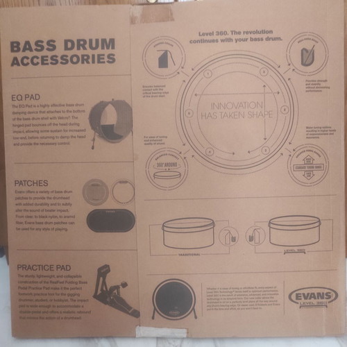 Evans EMAD Clear 22" drumhead new with Level 360 technology