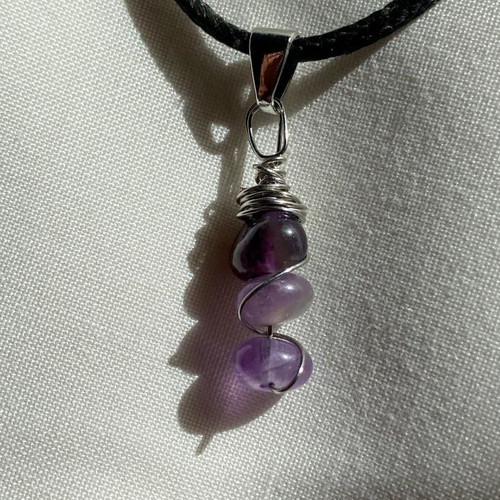 Handmade necklace with glass chips wrapped in stainless steel wire