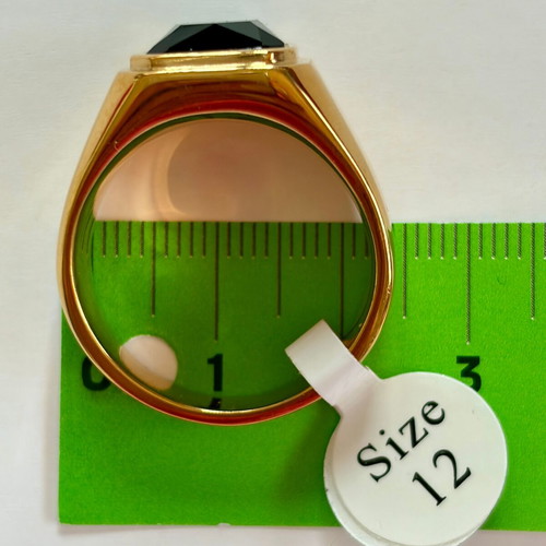 Gold Signet Ring with Black Stone, Brand New, 316L Stainless Steel US 12