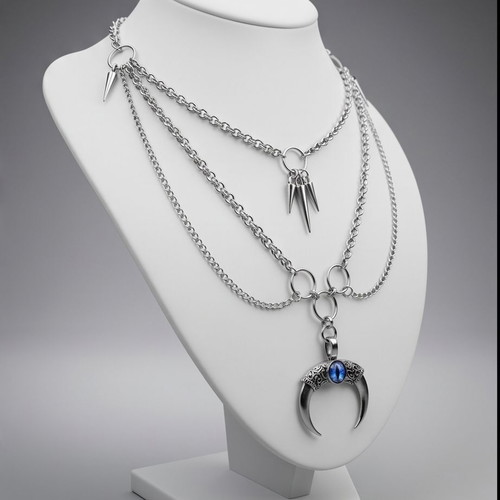 Gothic Layered Necklace with Blue Eye Charm Stainless Steel