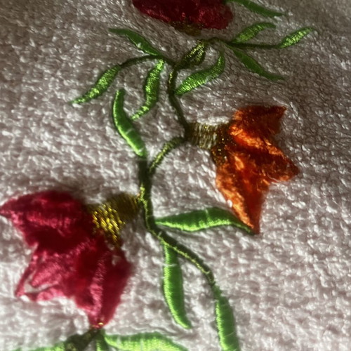 Towel set new, pink with floral embroidery, cotton