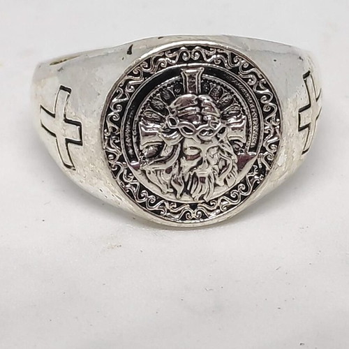 Ring with Jesus Christ like new, men's silver tone metal