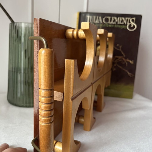 Vintage wooden tray with 6 circular slots, Mid-Century Modern style