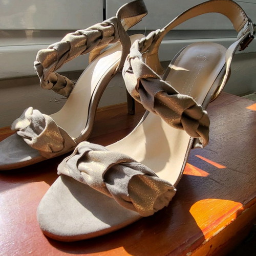 Bon Prix sandals used, size 39, gray with gold accents
