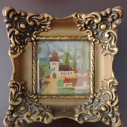 Vintage Baroque Style Frames used, set of 2 with embroidery