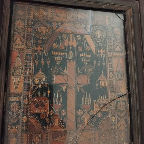Rare folk art religious relic marquetry from straw used