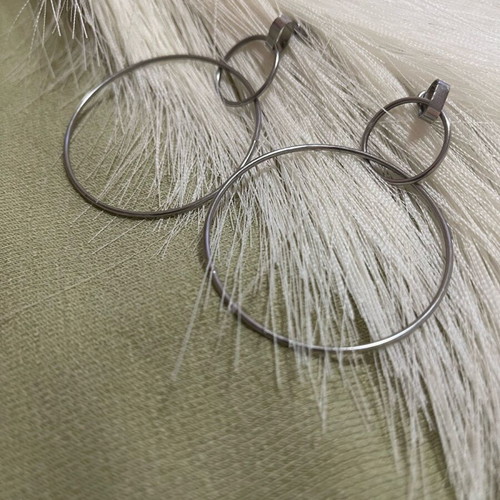 Earrings double circle shape silver color new