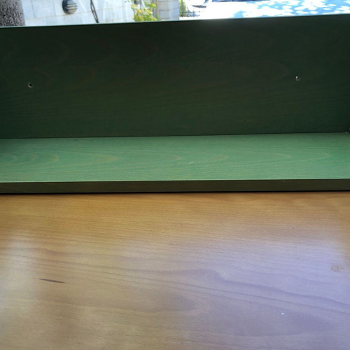 Wooden office room set used, green details, desk and drawer