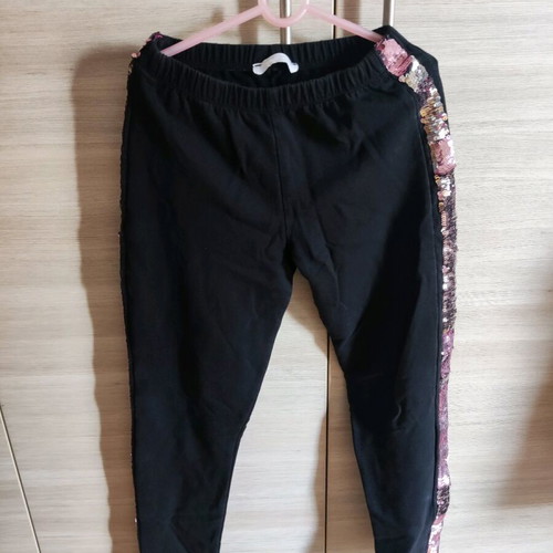 Pants with sequins like new, black and pink, for ages 10-11