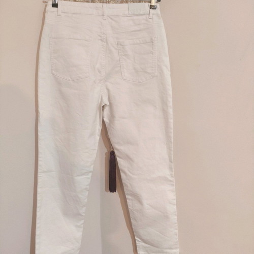 White high-waisted denim set and polka dot tulle shirt, like new