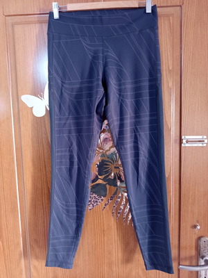 Adidas dark grey sports leggings with pink stripes