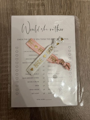 Bachelorette party set with Would She Rather game and Bride Tribe and Bride bracelets new