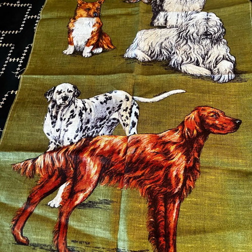 Linen towel with dog breeds design, new, 74x47 cm
