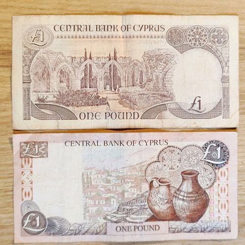 Cyprus banknotes used, 2 pieces £1 1994 and 1997