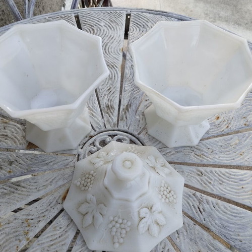 Vintage Milk Glass Bowl Set with Grape Motif used