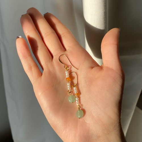 Handmade steel dangle earrings with natural semi-precious stones made to order
