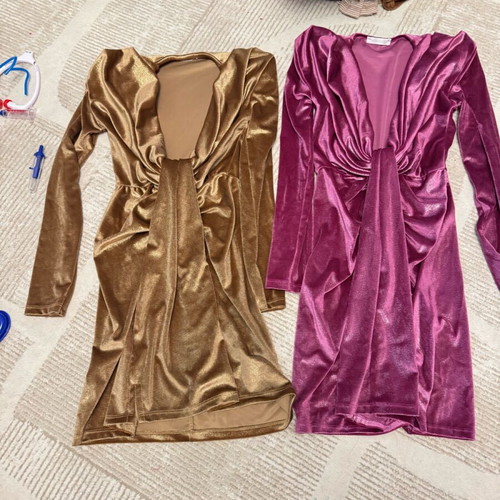 Two velour dresses like new, pink and gold
