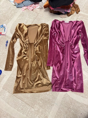 Two velour dresses like new, pink and gold