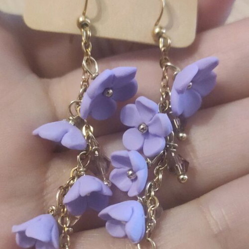 Earrings new polymer clay and steel, lilac color