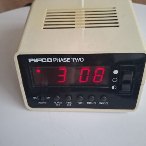 Μπεζ επιτραπέζιο φωτιστικό ρολόι ξυπνητήρι PIFCO PHASE TWO μεταχειρισμένο 1970s