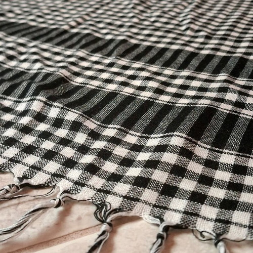 Traditional scarf with fringes like new, black and white