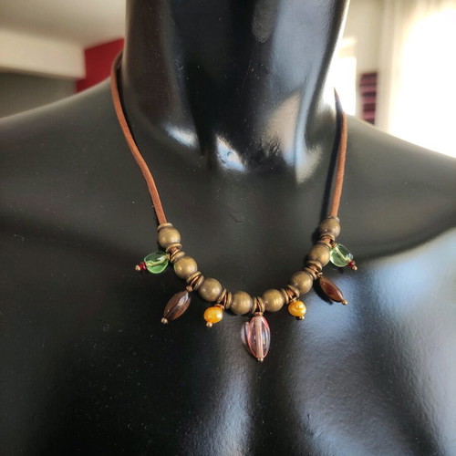 Handmade necklace with semiprecious stones and pearls new, boho style