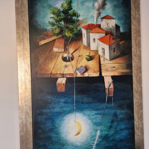 Painting on sapphire canvas like new, signed
