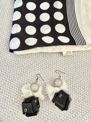 Handmade earrings with keyboard keys used, gift polka dot viscose scarf