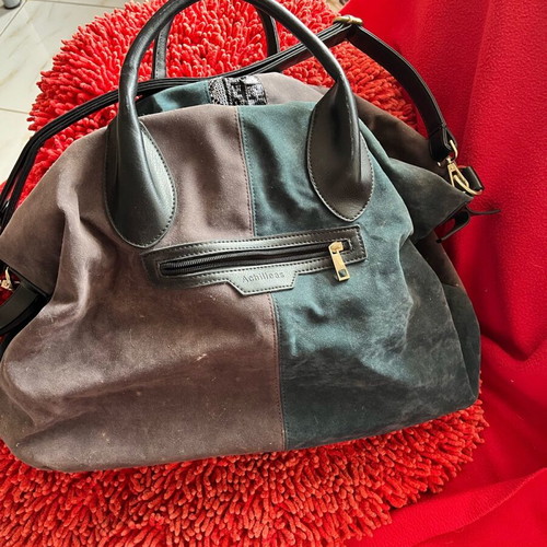 Achilleas large shoulder bag suede real leather like new gray green