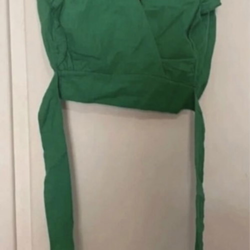Summer set linen, crop top and A-line skirt, new, green, size large