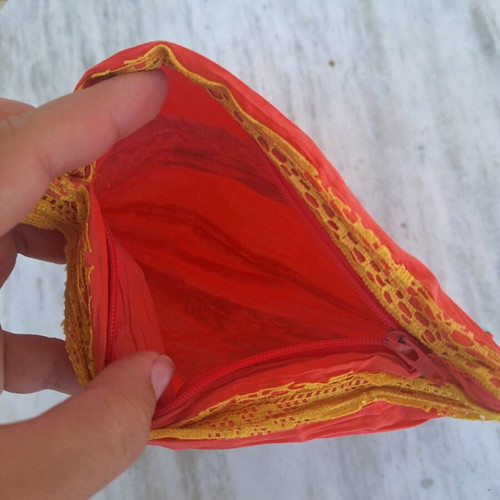 Handmade orange coral summer clutch with lace new