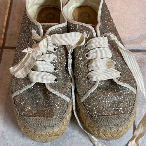 Espadrilles with glitter used, size 37, silver