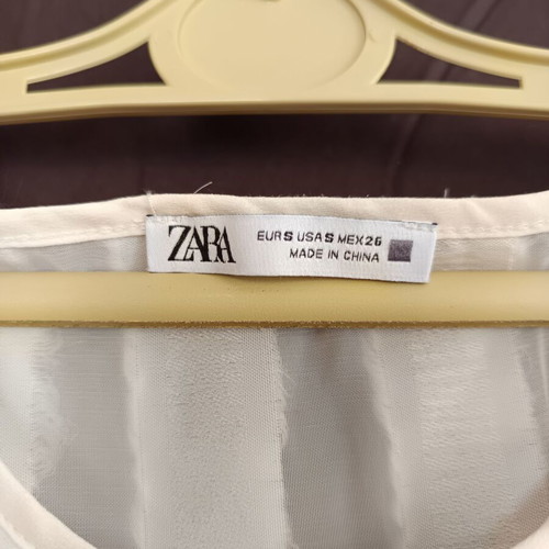 Zara semi-sheer short-sleeved top with fringes in beige, like new