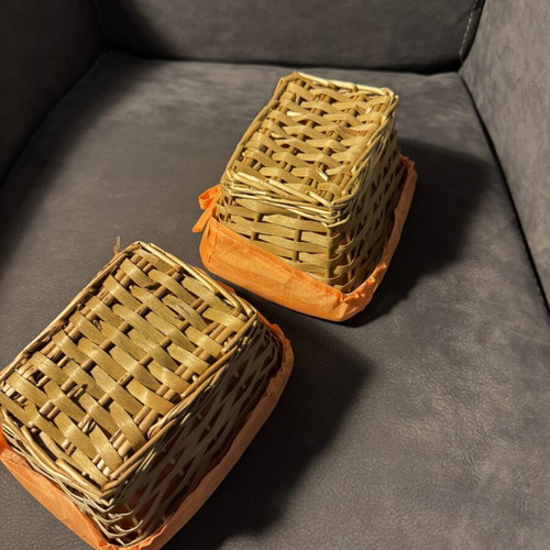 Decorative wicker baskets, pack of 2, orange fabric lining